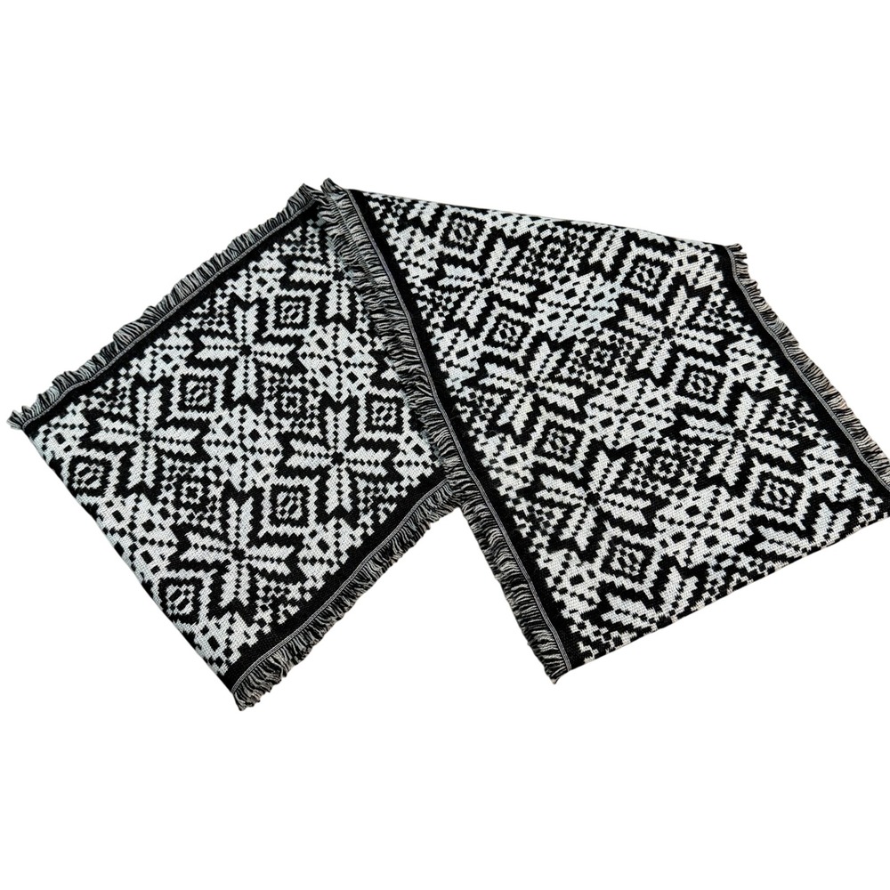 J. Jill Black White Geometric Snowflake Fringe Scarf Woven Winter Wrap RN 97641